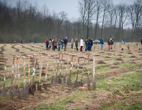 Aanplanten van laatste bomen van het eerste UGent-bos, een initiatief van het UGent1010-team (studentenorganisatie die de ecolog